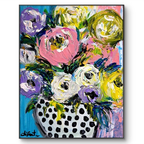 Flowers vase polka dots 11x14 - vase,